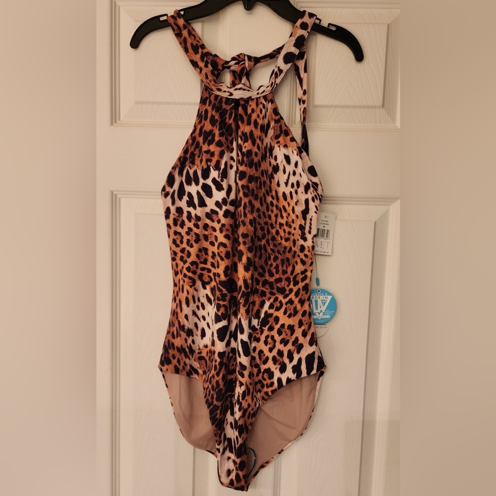 WET Swimwear Amara Leopard Halter Women’s One Piece Swimsuit Size XS & Medium - Picture 3 of 11